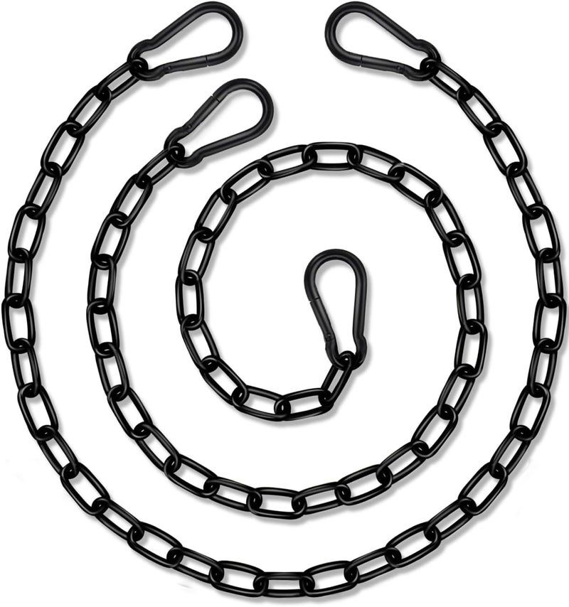 BFCAYQE Black Swing Hanging Chain Kit – 2Pcs 44" Heavy Duty Stainless Steel Chains with Carabiners for Hammock Chairs, Porch Swings, Punching Bags – Rust-Resistant Hanging Chain Extender Set – 660LB Load - Image 1
